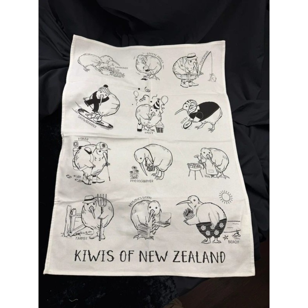 Kiwis of New Zealand Tea Towel 100% Cotton Kiwi Bird Souvenir Kitchen Decor